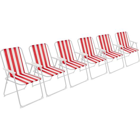Chaises Pliantes en métal pour Plage - Fauteuils en Toile pour Camping Pique‑nique en Plein air - Red Stripe - Lot de 6 (1/5)