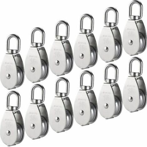 M15 Single Pulley in 304 Stainless Steel, 15MM Single Pulley Block Roller, Swivel Crane Hook Smooth Wire Rope Cable Loading 77lbs/35Kg (12 Pieces) (1/5)