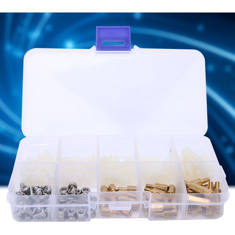 Kit d'assortiment de 180 vis et écrous hexagonaux en laiton, nylon/acier inoxydable, M3 (1/5)