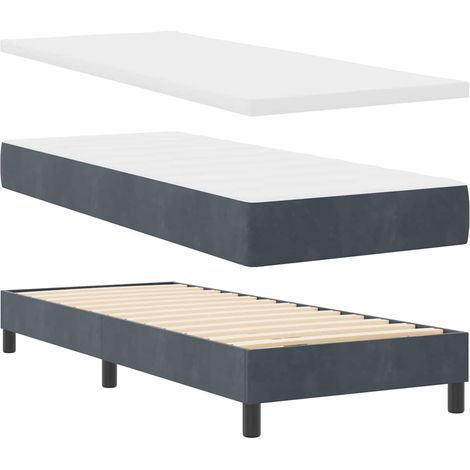 Lit simple,Lit Adulte,Lit à ressorts avec matelas noir 100x200 cm en velours CFW233131 (1/5)