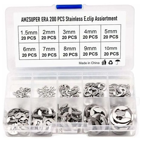 200Pcs E Clip Anneau 304 Inox Circlips Exterieur Assortiment De Circlips 1.5/2/3/4/5/6/7/8/9/10Mm Divers Usages (1/5)