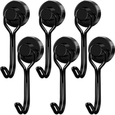 Ganci portasciugamani, ganci, ganci magnetici da 24 kg, magneti potenti, per griglia, pannello magnetico da soffitto, magneti al neodimio girevoli a 360 gradi, 6 pezzi, neri (1/5)