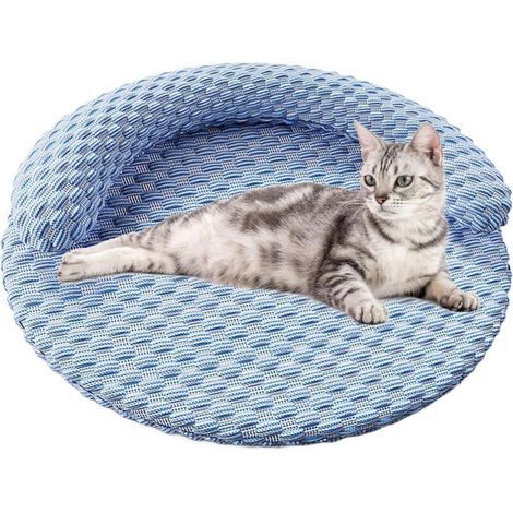 Nid rafraîchissant pour chat, coussin rond en forme de donut, 60 x 45 cm, taille M, respirant et déhoussable, bleu, pour chat jusqu'à 6,5 kg (1/5)