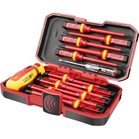 Lot de 13 Tournevis Isolés CR-V Haute Tension 1000V Magnétique Phillips Fente Torx Tournevis Durable Outil manuel, Kit D'outils de Réparation D'électricien (1/5)