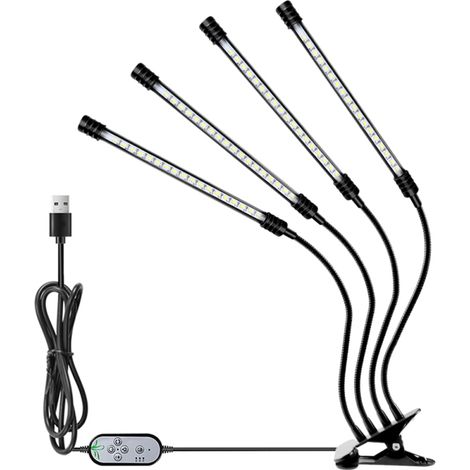 Lampe de croissance USB pour plantes d'intérieur, lumière blanche à spectre complet, angle d'éclairage réglable, pince de bureau, 5 niveaux d'intensité, minuterie 4/8/12 h (1/5)