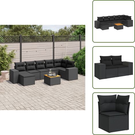 8-tlg. Garten-Sofagarnitur mit Kissen Schwarz Poly Rattan - Gartenmöbel Set - Esszimmerset Outdoor - Lounge Möbel - Rattan Gartenmöbel - Wetterfest (1/5)