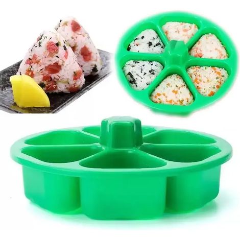 Moule à sushi triangulaire à 6 cavités, presse à onigiri, outil antiadhésif pour la fabrication de sushis, boulettes de riz aux algues et à la coriandre (1/5)