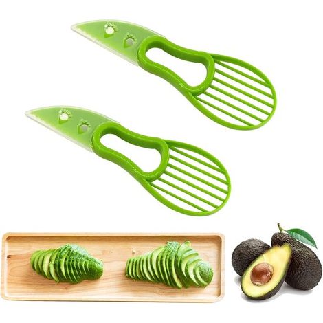 Cortador de aguacates de 2 piezas, Cortador de aguacates 3 en 1, Ideal para machacar aguacates, quitarles el corazón y preparar guacamole, Verde (1/5)
