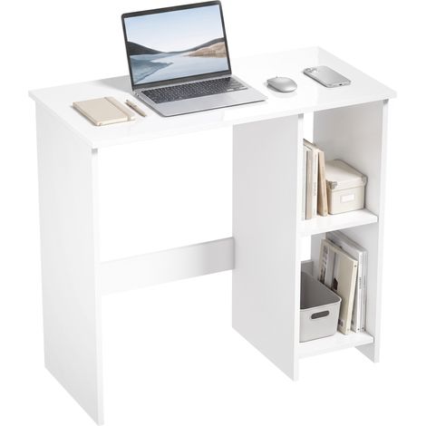 Bureau informatique - HOMCOM - à haute brillance - 2 étagères ouvertes - bois et métal - 80 x 40 x 74,2 cm - blanc (1/5)