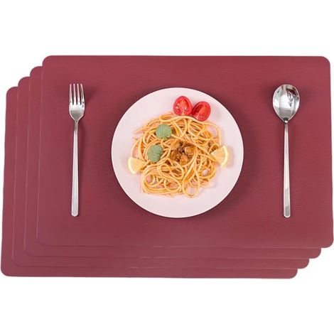 Manteles individuales, 4 unidades, Aspecto de piel, 45 x 30 cm, Antideslizante, Impermeable, Resistente al aceite, Lavable, Lavable, Rojo (1/5)