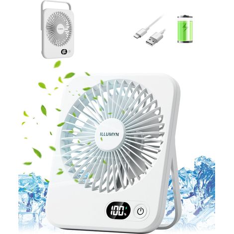 Ventilateur de Table- Ultra Silencieux, Puissant Flux d'Air pour Bureau et Maison. Portable et Pliable pour Voyage, 5 Vitesses, Batterie Rechargeable 4000mAh, Écran LCD (1/5)