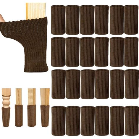 Juego de 24 fundas para sillas, fundas elásticas de fieltro tejido para las patas, protegen los suelos de arañazos y ruidos (Marrón) (1/5)