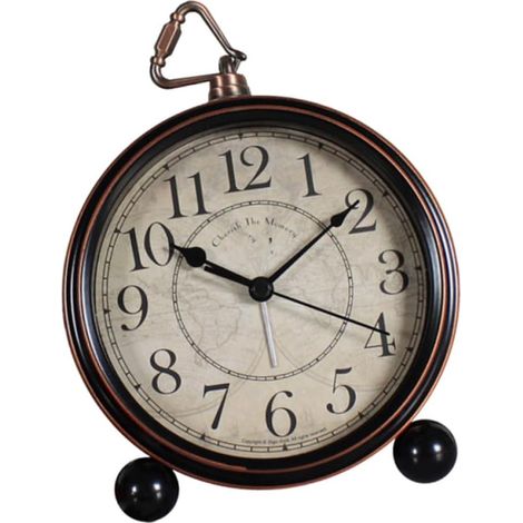 Silent Retro Metal Table Clock (Battery-Free), Black Decorative Analog Alarm Clock for Office and Bedroom, Creative Vintage Style and Mute Function (1/5)