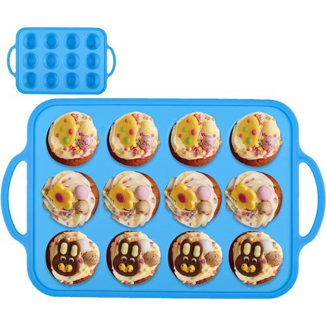 Moule à cupcake en silicone, pour la cuisson - Moule à muffins avec 12 cavités - Moule alimentaire réutilisable pour gelée, muffins, cupcakes, quiches, , desserts, puddin,Parent,- (1/5)