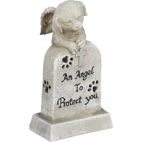 Relaxdays angel dog statue, grave ornament, statue for grave, dog memorial stone, weatherproof garden ornament, cream