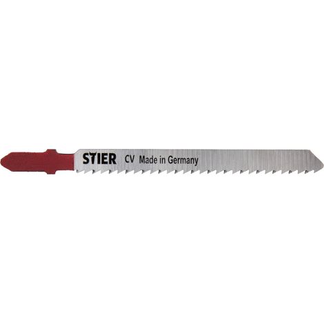 STIER Stichsägeblatt, ST3101, 20 Stück, Schnittlänge 75 mm, Zahnteilung 2,5 mm, perfekt geeignet zum Zuschneiden von Holz, Arbeitsplatten, Verbundplatten, CV-Stichsägeblatt (1/4)