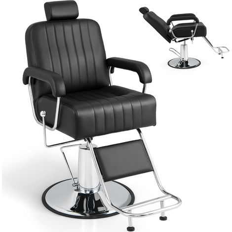 Poltrona da barbiere regolabile con poggiatesta 106-147 x 63,5 x 108-121 cm design ergonomico girevole a 360° PVC nero 200011078