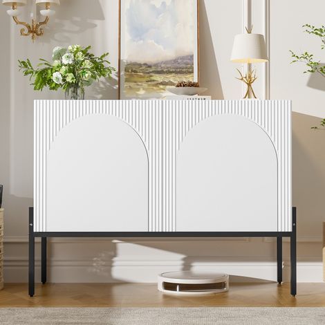 Buffet 2 portes pieds métal design épuré finition blanc 100x40x75cm commode de rangement moderne pour salon salle à manger (1/5)