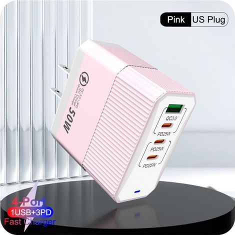 chargeur Chargeur rapide QC3.0+3PD noir, blanc, jaune, rose, tête de charge rapide 100 W[P046] (1/5)