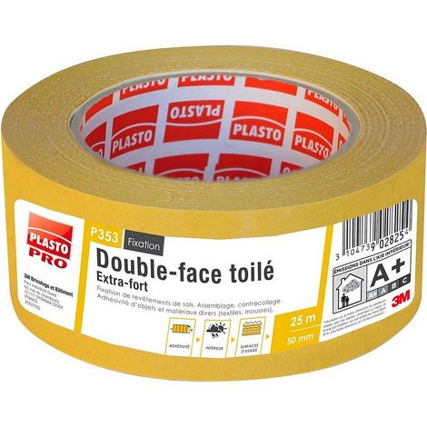 Ruban adhésif double face Toilé PLASTO PRO 3M P353 extra-fort 50 mm