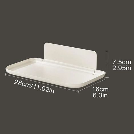 (M) Étagère murale pliable pour salle de bain, sans perçage, avec support pour téléphone, bijoux, serviettes et vêtements. (1/5)