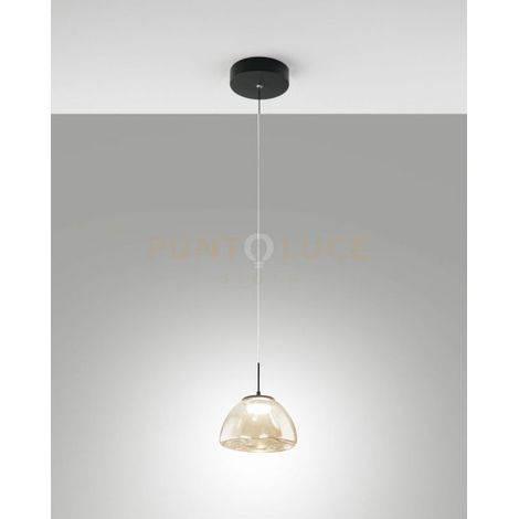 LUCILLE SOSPENSIONE COGNAC 1 LUCE IN VETRO A LED CCT 2700K - 3000K - 4000K- 8W - 750 lm DIMMERABILE