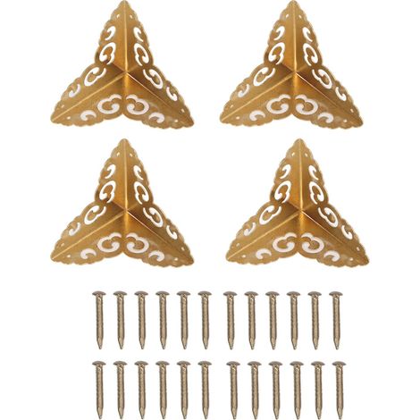 4 Pièces Coin de Meuble Antique, Coins de Boîte à Bijoux en Laiton Vintage avec Clous, Couvercle de Bord de Protection pour Meubles des Bords d'Armoire en Bois (1/5)