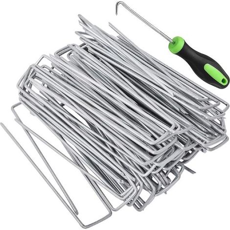 100 Pièces 15cm Piquets de Jardin Robustes de Ø 3 mm - Agrafes en Acier Galvanisé pour Fixer Les Toiles Anti-Mauvaises Herbes (1/4)