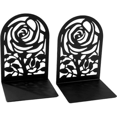 Serre-livres en métal rose - Supports de livres élégants en fer pour le bureau et la maison, design ajouré artistique B (1/5)