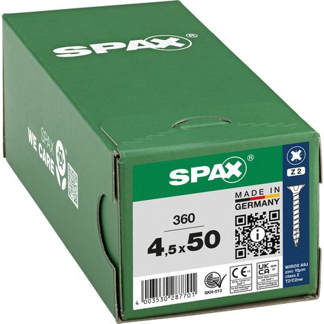 SPAX Vis universelle, 4,5 x 50 mm, 360 pièces, Tête centrante, Tête fraisée, Cruciforme Z2, 4CUT, WIROX - 8000000287701