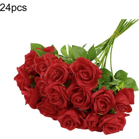 Bouquet de roses artificielles en soie à longues tiges réalistes, idéal pour la Saint-Valentin, la décoration intérieure, les mariages, les fêtes et la décoration de table. (1/5)