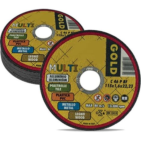 10 Dischi flessibili da taglio per Alluminio, Piastrelle, Metallo, Plastica e Legno mis. 115x1,6 mm per smerigliatrici angolari e flex (1/5)