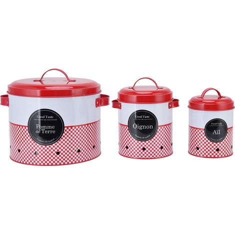 3 Pièces Seau de Rangement Métal Grande Capacité Rouge Blanc Cuisine Ferme Bonbon Snack Récipient (1/5)