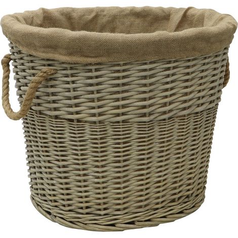 Antiques Wash Canvas Lined Oval Log Basket with Rope Handles (1/4)