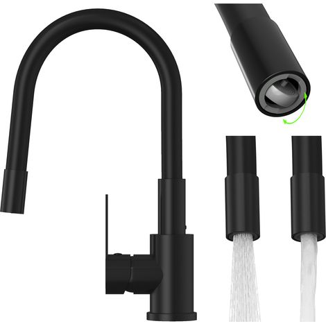 Mitigeur de cuisine Grado Plus Granitan avec bec flexible noir, mousseur pivotant et double jet. (1/5)