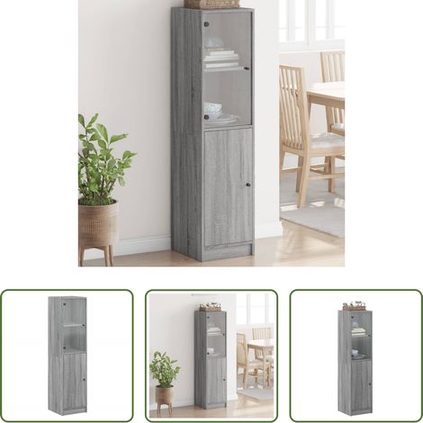vidaXL Buffet avec porte vitrée - Buffet avec porte en verre sonoma gris 35x37x142 cm (1/5)