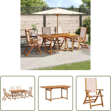 vidaXL Bois d'acacia - Ensemble à manger de jardin 5pcs bois d'acacia solide textilène (1/5)