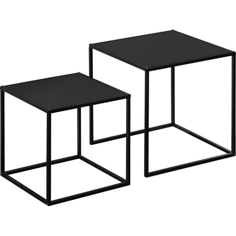Juego de 2 mesas auxiliares negras con estructura de acero 40 x 40 x 40 cm y 35 x 35 x 35 cm (1/5)