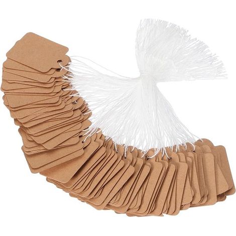 300 unidades - etiquetas de precio - Etiquetas colgantes con cordón - 15 x 25 mm - Etiquetas - Marrón - Etiquetas de cartón Kraft - Etiquetas (1/5)