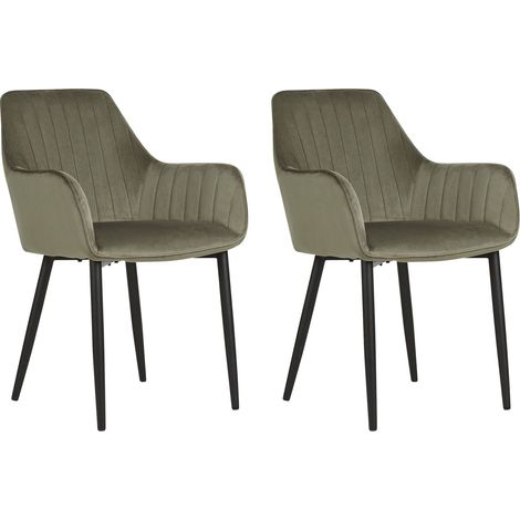 Set of 2 Dining Chairs WELLSTON Velvet Olive Green