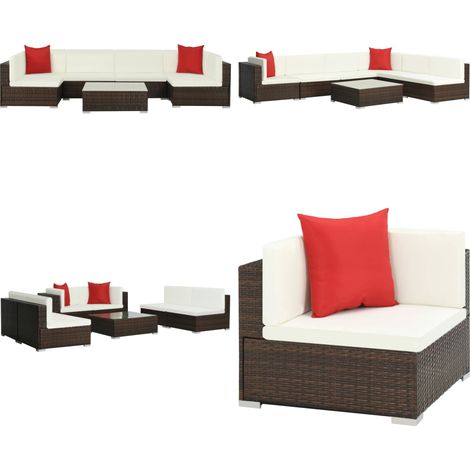 7-tlg. Garten-Lounge-Set mit Auflagen Poly Rattan Braun - Gartenmöbel - Lounge-Set - Outdoor Möbel - Rattan Gartenmöbel - Poolparty Dekoration - Home & Living (1/5)