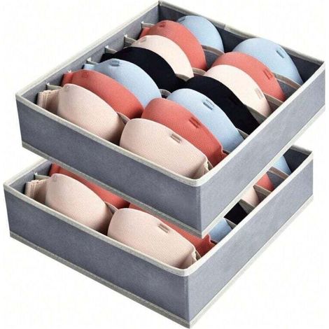 Organiseur de tiroirs pour lingerie – Lot de 2 boîtes pliables avec 7 compartiments, idéal pour soutiens-gorge, cravates et foulards (1/4)