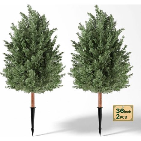 Arbustes Topiaires Artificiels Lot de 2 Plantes Artificielles en PE 914 mm avec Piquets de Sol Intérieur Extérieur (1/5)