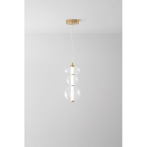 Suspension Led En Verre Transparent 3 Lumières, Structure En Laiton Bruni, 24W 1920Lm, Design Moderne Pour L'Intérieur, 50,5 Cm - Par Perenz (1/3)
