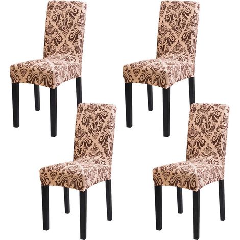 Housses de chaise extensibles et lavables, lot de 4, motif floral doré (1/5)