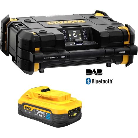 Dewalt 18v Tstak DAB Digital Site Radio Bluetooth Charger USB + Powerstack 5.0AH (1/5)