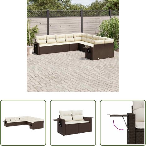 vidaXL Set de sofás de jardín 10 pzas y cojines ratán sintético marrón (1/5)