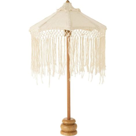 Paris Prix – Parasol droit crème 84cm – Franges longues – 45% bois, 30% tissu, 25% bambou – Style bohème pour intérieur (1/3)