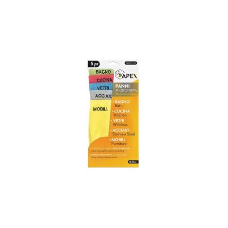 SET 5 PANNI MICROFIBRA CON DESTINAZIONI D'USO- - cm.38x30 - 6 pezzi APEX