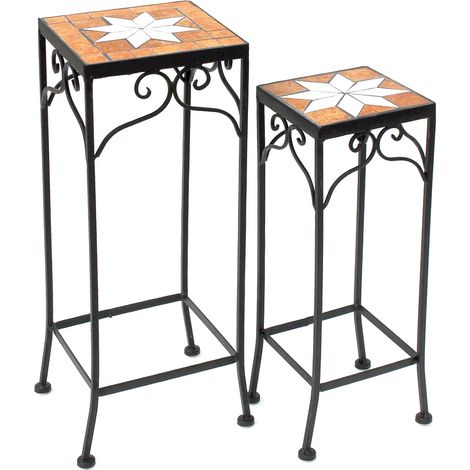 DanDiBo Blumenhocker Mosaik Eckig 2er Set 46 und 54 cm Blumenständer 12012 Beistelltisch Pflanzenständer Mosaiktisch